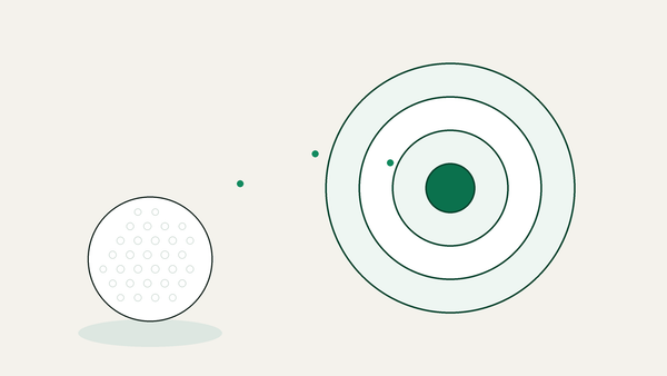 Golfball på vei mot en stor blink, illustrasjon av tilgivelse