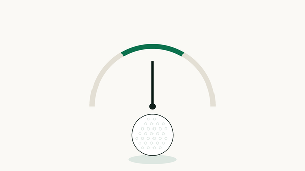 Måler med nål på midten over en golfball, illustrasjon av mid-handicap