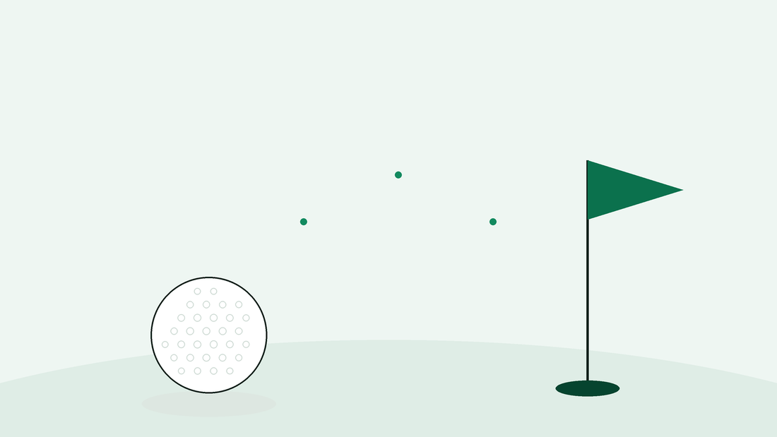 Golfball paa vei mot flagget paa greenen, illustrasjon