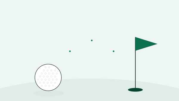 Golfball paa vei mot flagget paa greenen, illustrasjon