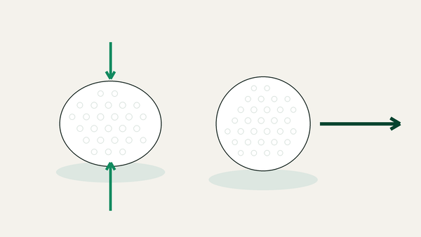 Myk sammenklemt golfball og golfball med lang pil, illustrasjon av soft mot distance