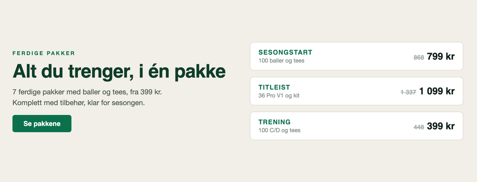 Ferdige pakker, forsidebanner desktop